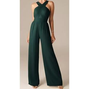 AW BRIDAL 10 L Dark Emerald Green Chiffon Lorraine party jumpsuit NEW B119